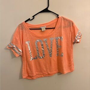 Orange Crop Top with Silver LOVE Print